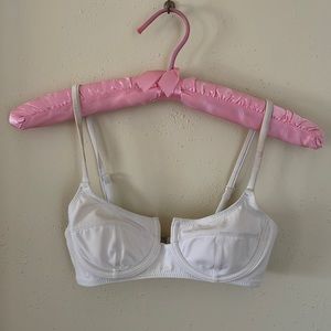 Solid and striped white underwire bikini top